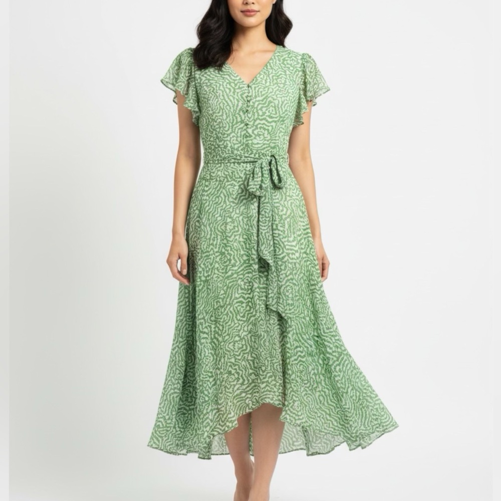 Vince Camuto Maze Print
Flutter Sleeve Asymmetric Hem
Midi Dress - Size S - Picture 7 of 7
